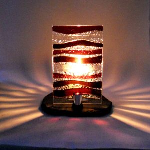 Fused glass candle stand lit up