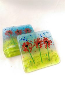 Fused glass poppy coasters